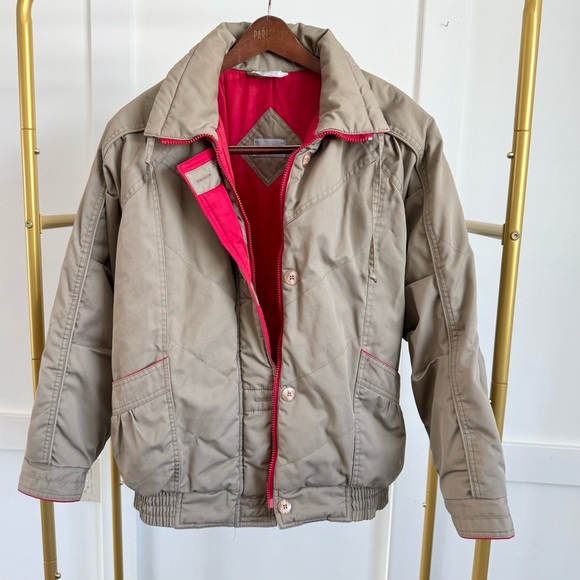 Mainframe Vintage 80s Puffer Skit Coat Tan and Red Womens Size S - Picture 1 of 15